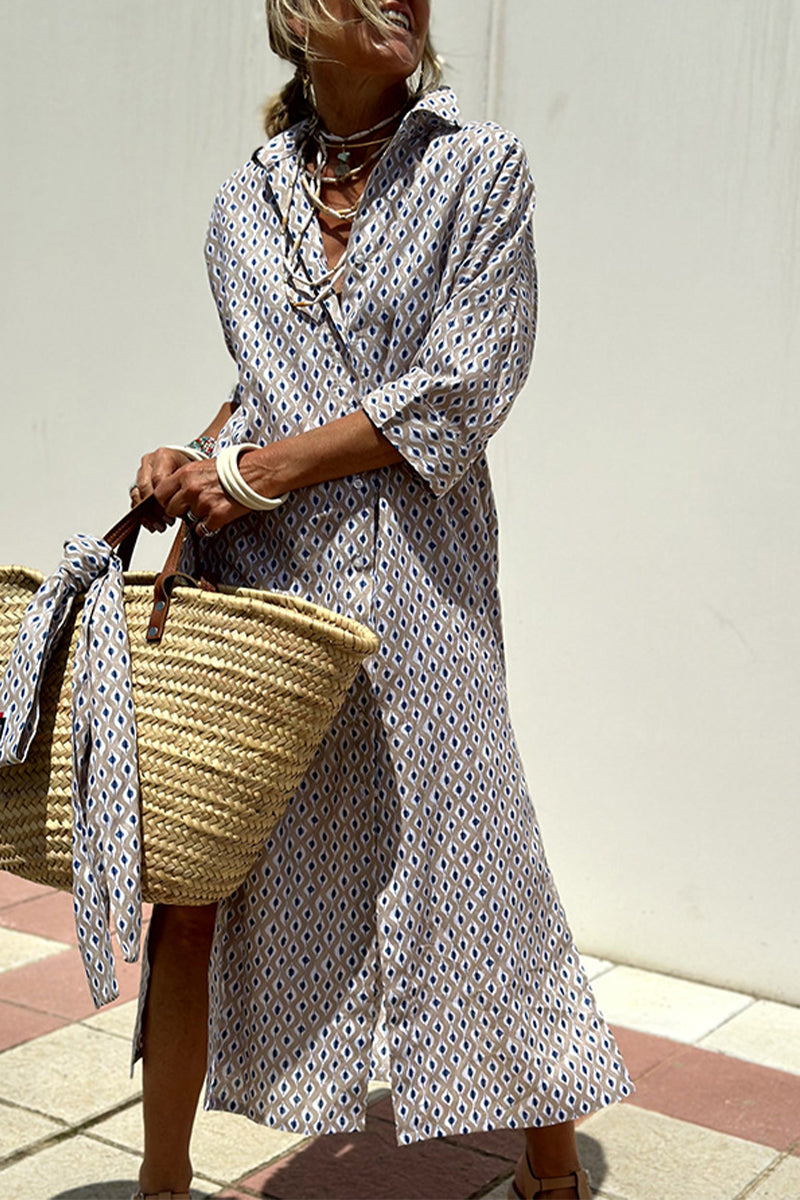 GR | Casual checkered striped print button-up shirt dresses with belt and turn-down collar - 5 colours
