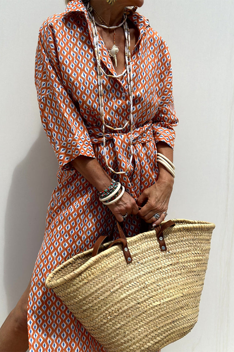 GR | Casual checkered striped print button-up shirt dresses with belt and turn-down collar - 5 colours
