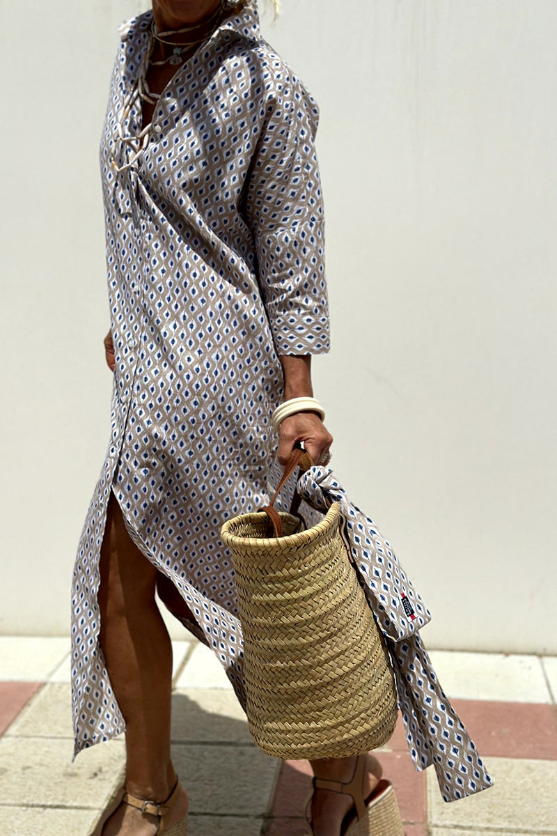 GR | Casual checkered striped print button-up shirt dresses with belt and turn-down collar - 5 colours
