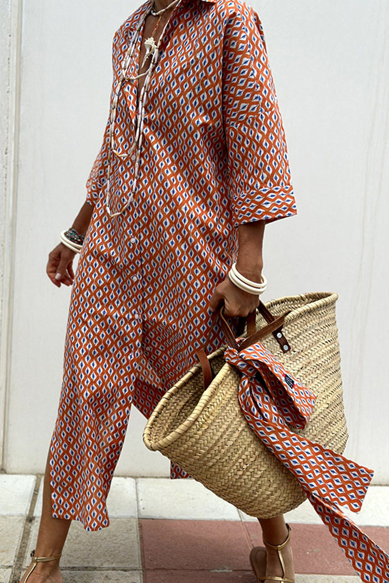 GR | Casual checkered striped print button-up shirt dresses with belt and turn-down collar - 5 colours