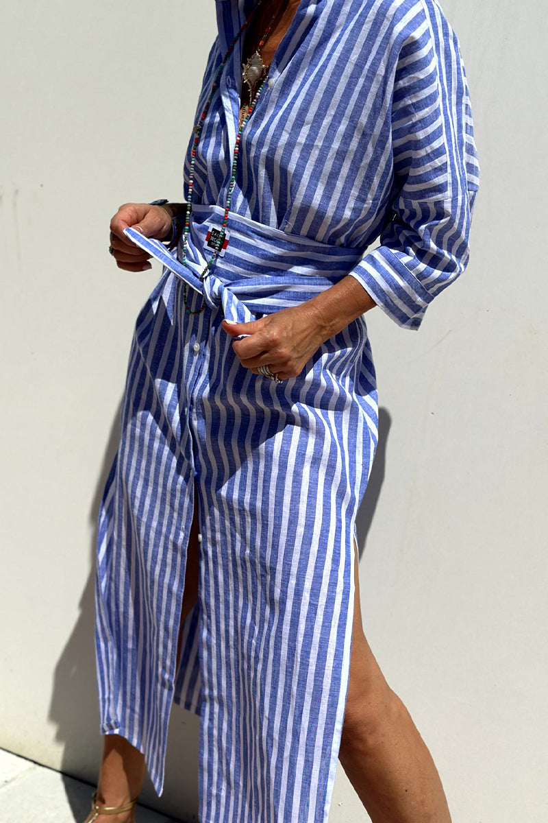 GR | Casual checkered striped print button-up shirt dresses with belt and turn-down collar - 5 colours