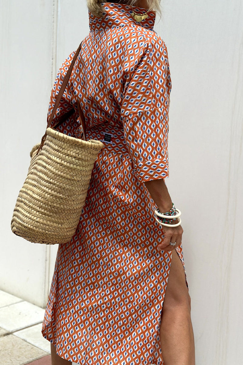 GR | Casual checkered striped print button-up shirt dresses with belt and turn-down collar - 5 colours