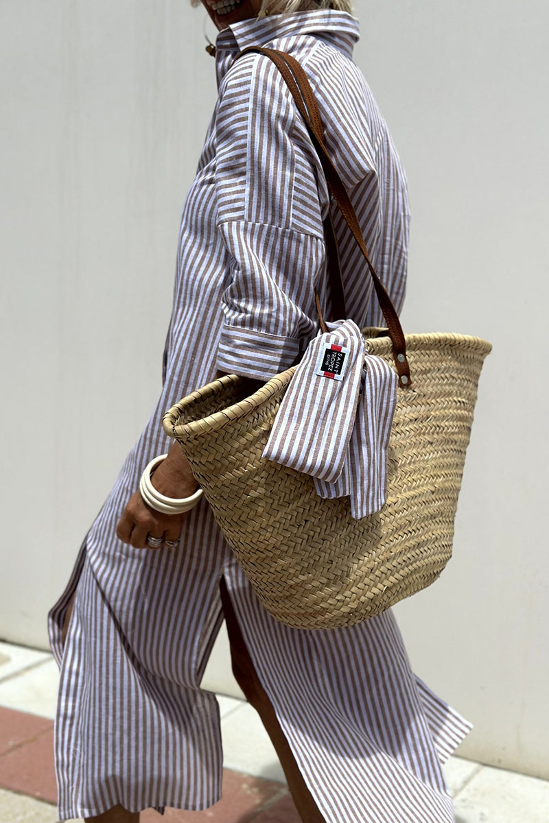 GR | Casual checkered striped print button-up shirt dresses with belt and turn-down collar - 5 colours