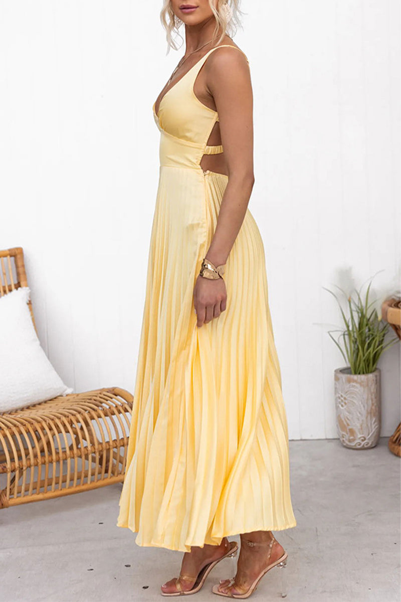 GR | Sexy Solid Color Foldable V-Neck Sleeveless Dresses