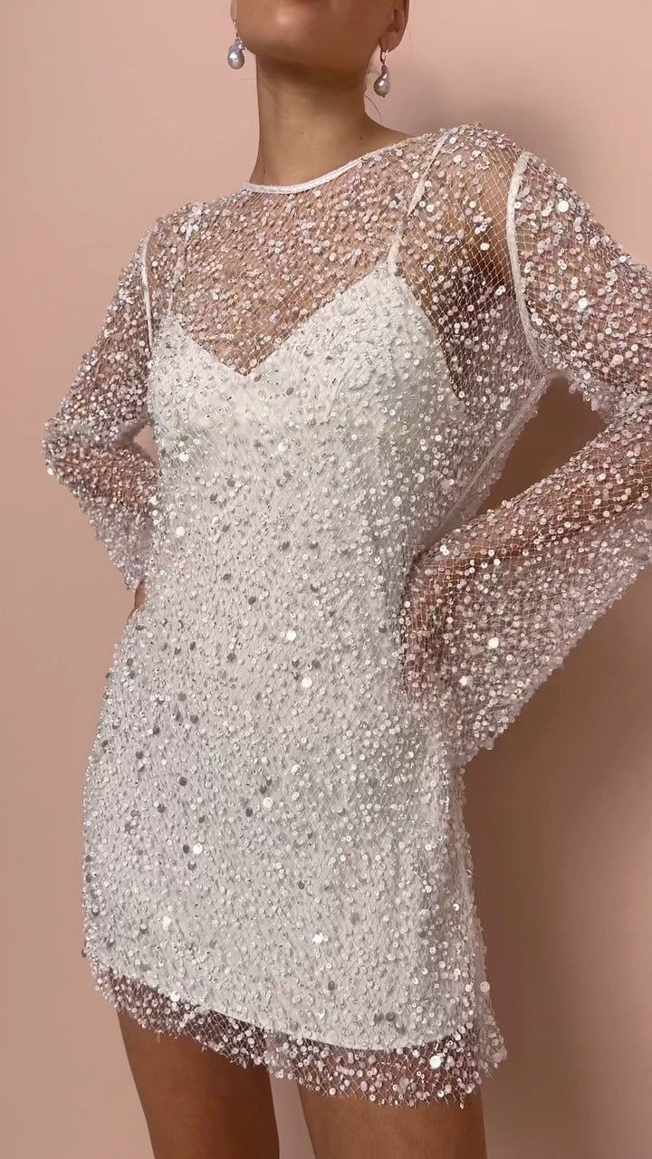 GR | Pearl See-through Mesh Two-Piece Set Sling Dress 