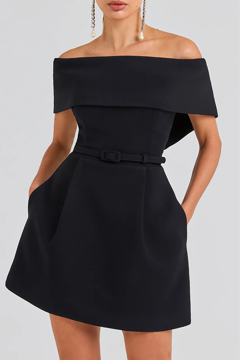 GR | Sexy Einfarbige Tasche Schnürung Off Shoulder A Linie Kleider - 3 Farben