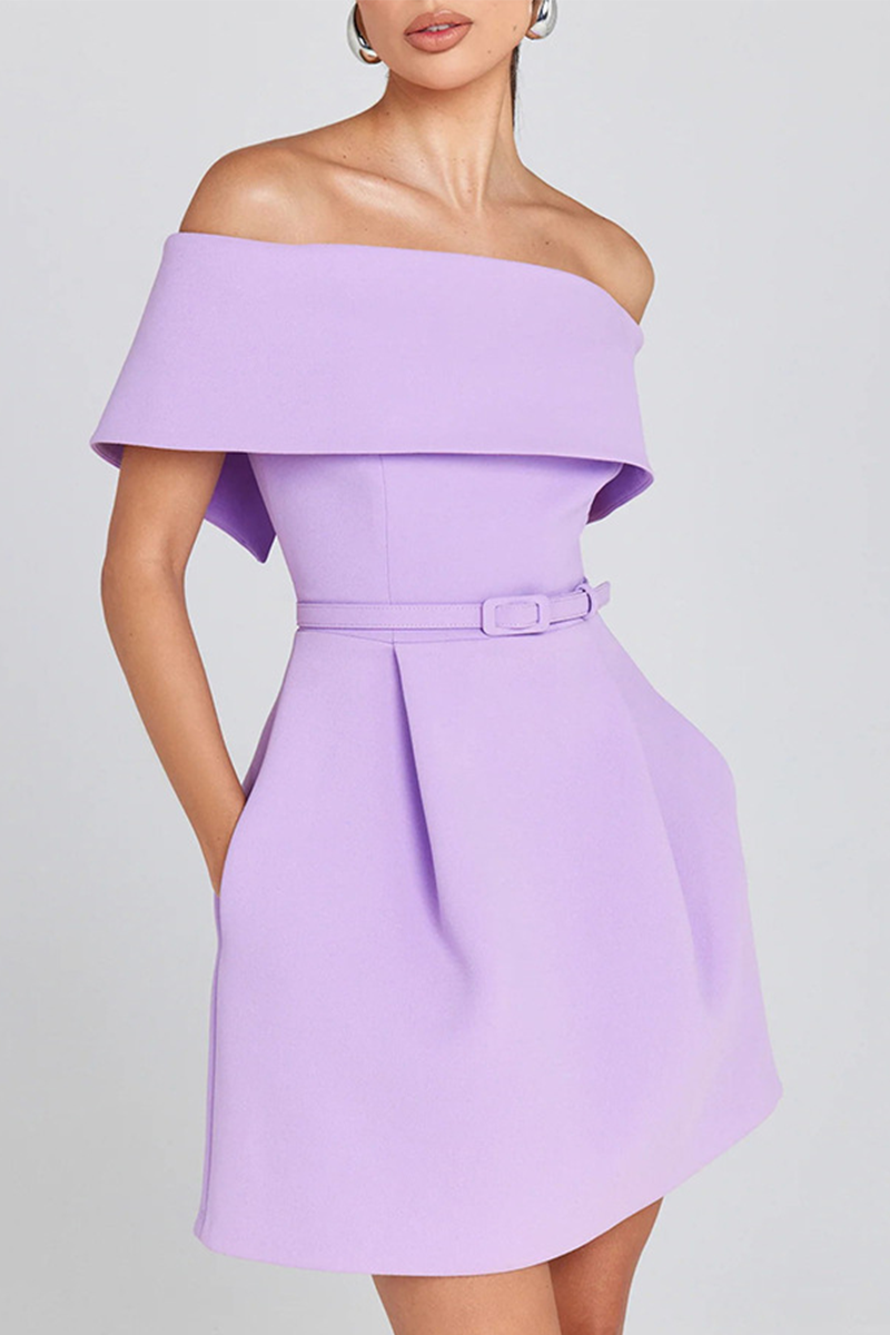GR | Sexy Solid Color Bag Lace-Up Off Shoulder A-Line Dresses - 3 Colors
