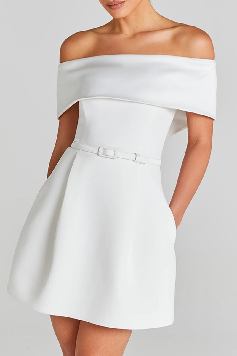 GR | Sexy Solid Color Bag Lace-Up Off Shoulder A-Line Dresses - 3 Colors