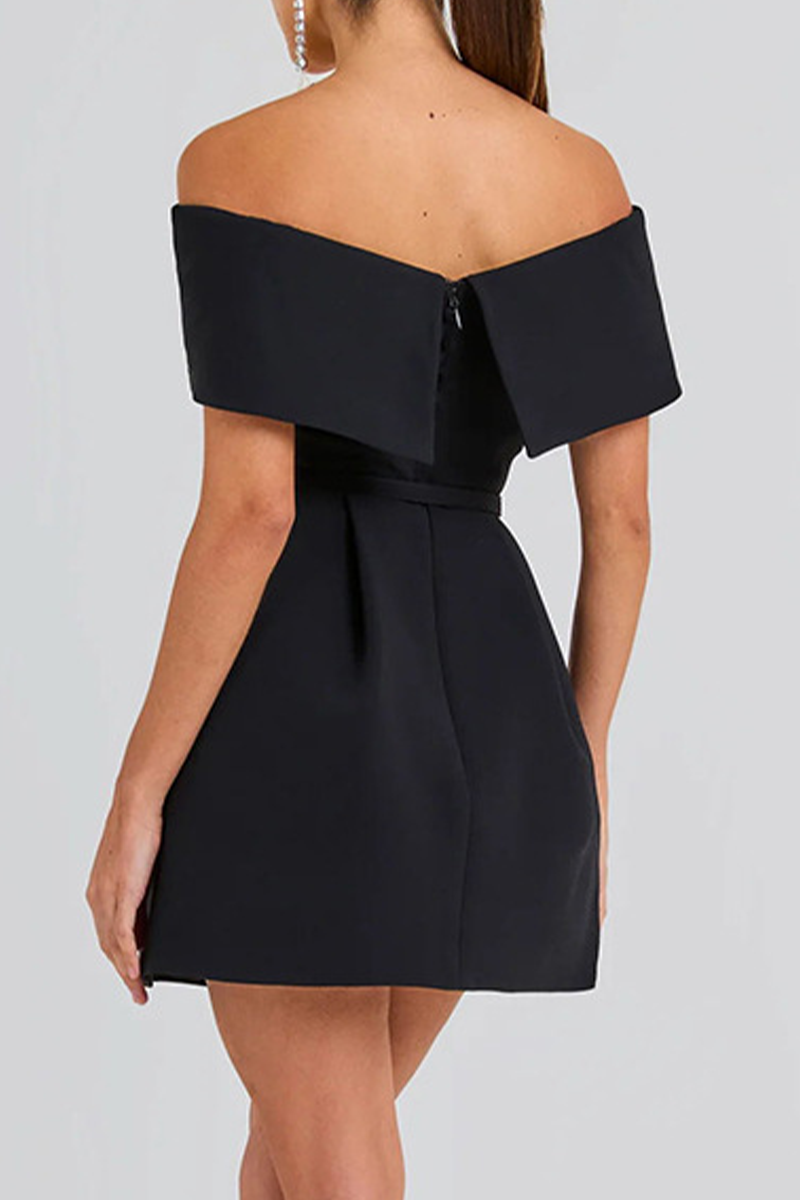 GR | Sexy Solid Color Bag Lace-Up Off Shoulder A-Line Dresses - 3 Colors