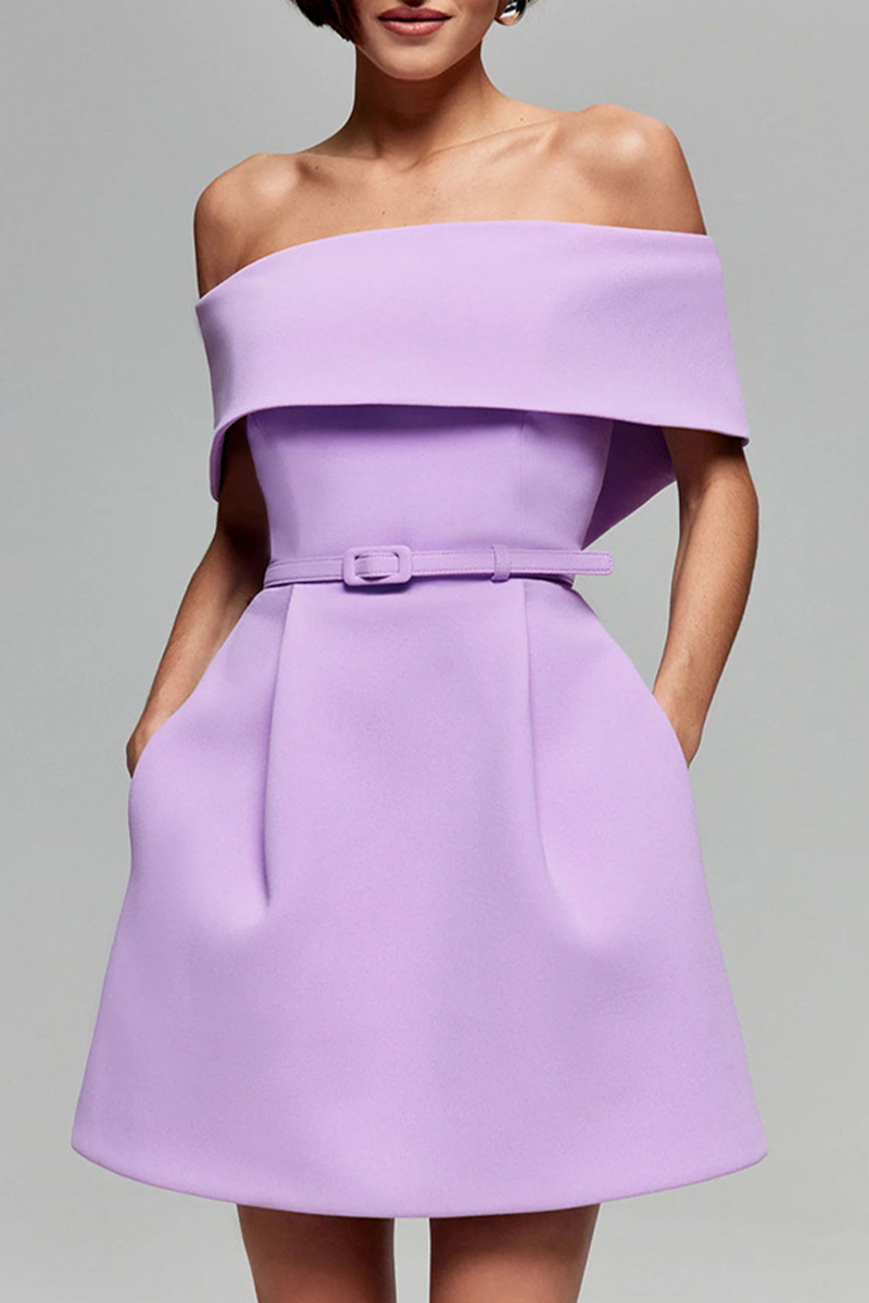 GR | Sexy Solid Color Bag Lace-Up Off Shoulder A-Line Dresses - 3 Colors