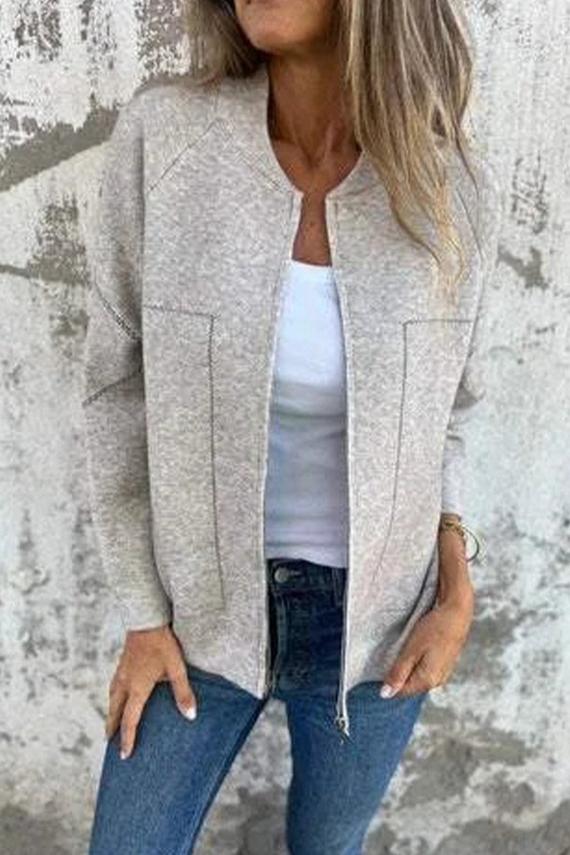 GR | Casual everyday pocket patchwork zip-up O-neck outerwear - 8 colours