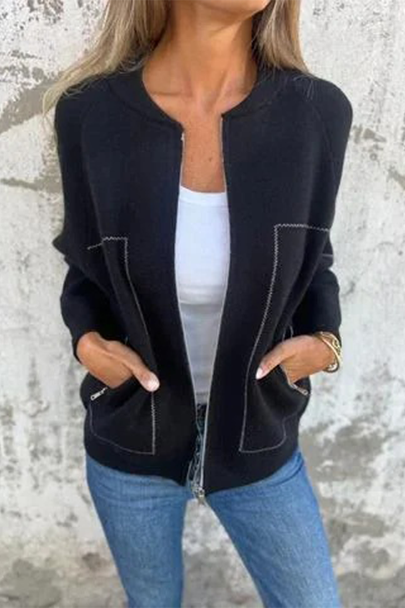 GR | Casual everyday pocket patchwork zip-up O-neck outerwear - 8 colours