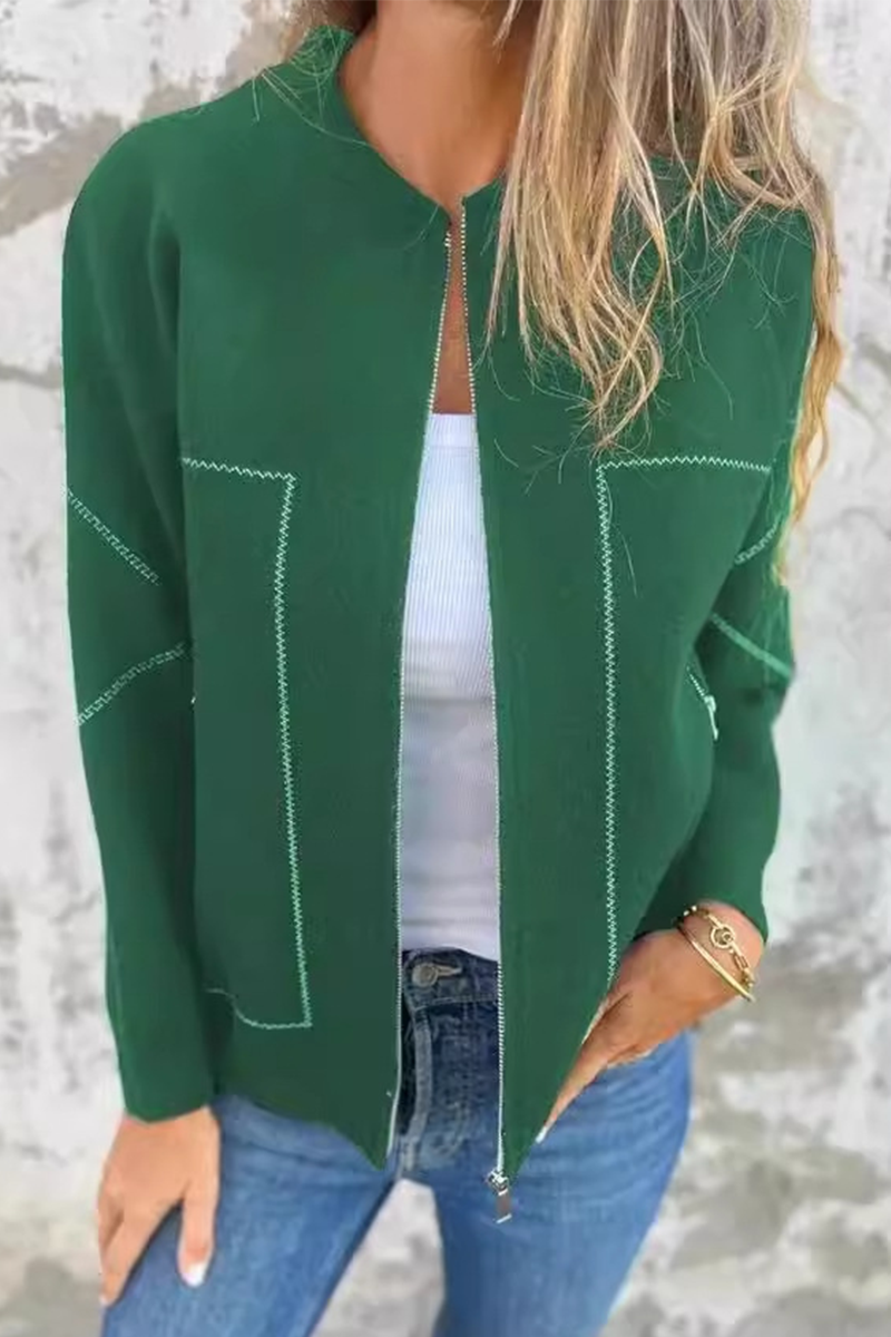 GR | Casual everyday pocket patchwork zip-up O-neck outerwear - 8 colours