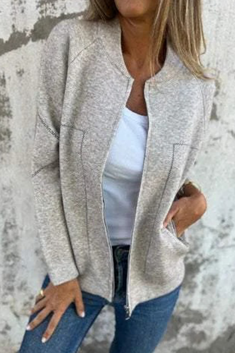 GR | Casual everyday pocket patchwork zip-up O-neck outerwear - 8 colours