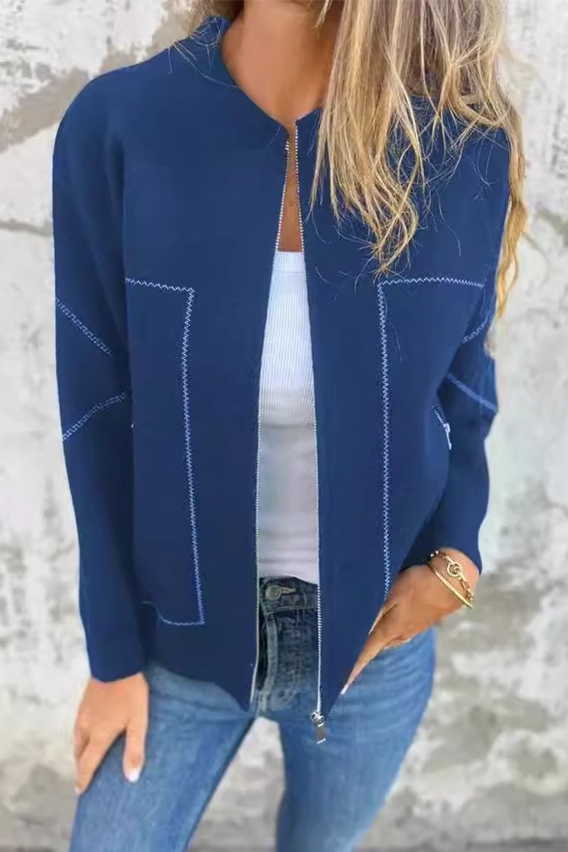 GR | Casual everyday pocket patchwork zip-up O-neck outerwear - 8 colours