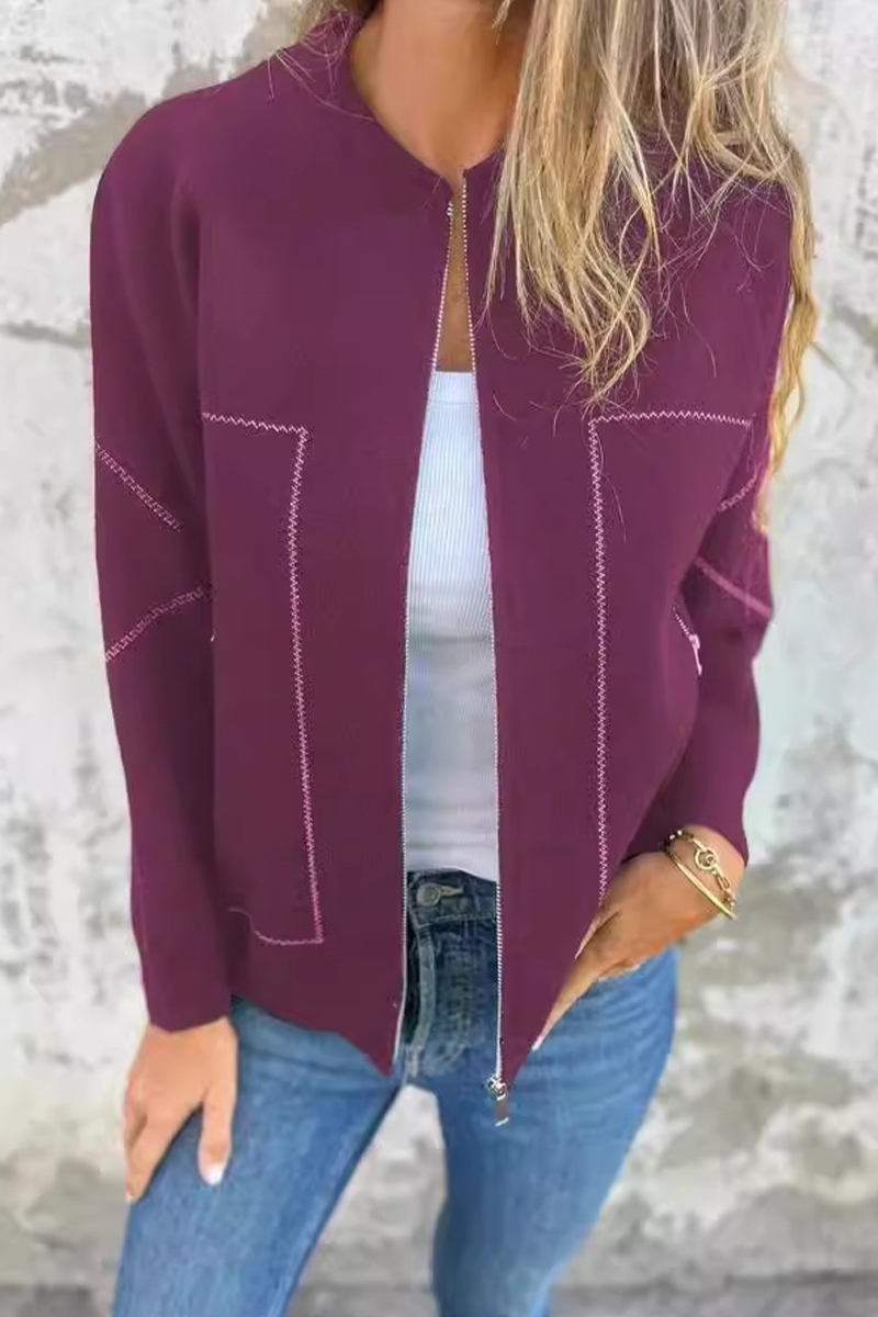 GR | Casual everyday pocket patchwork zip-up O-neck outerwear - 8 colours