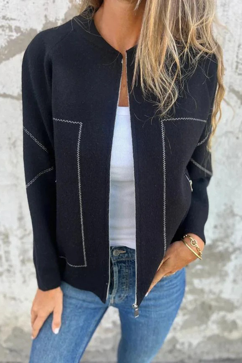 GR | Casual everyday pocket patchwork zip-up O-neck outerwear - 8 colours