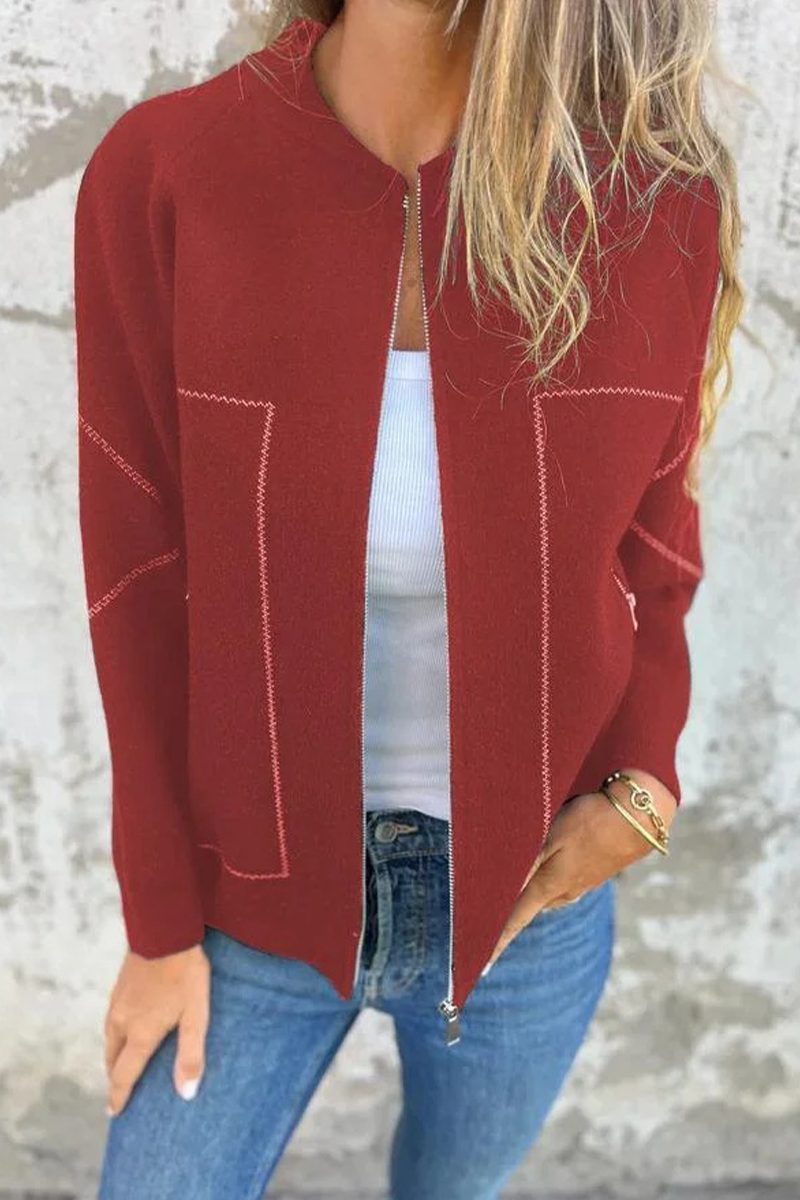 GR | Casual everyday pocket patchwork zip-up O-neck outerwear - 8 colours