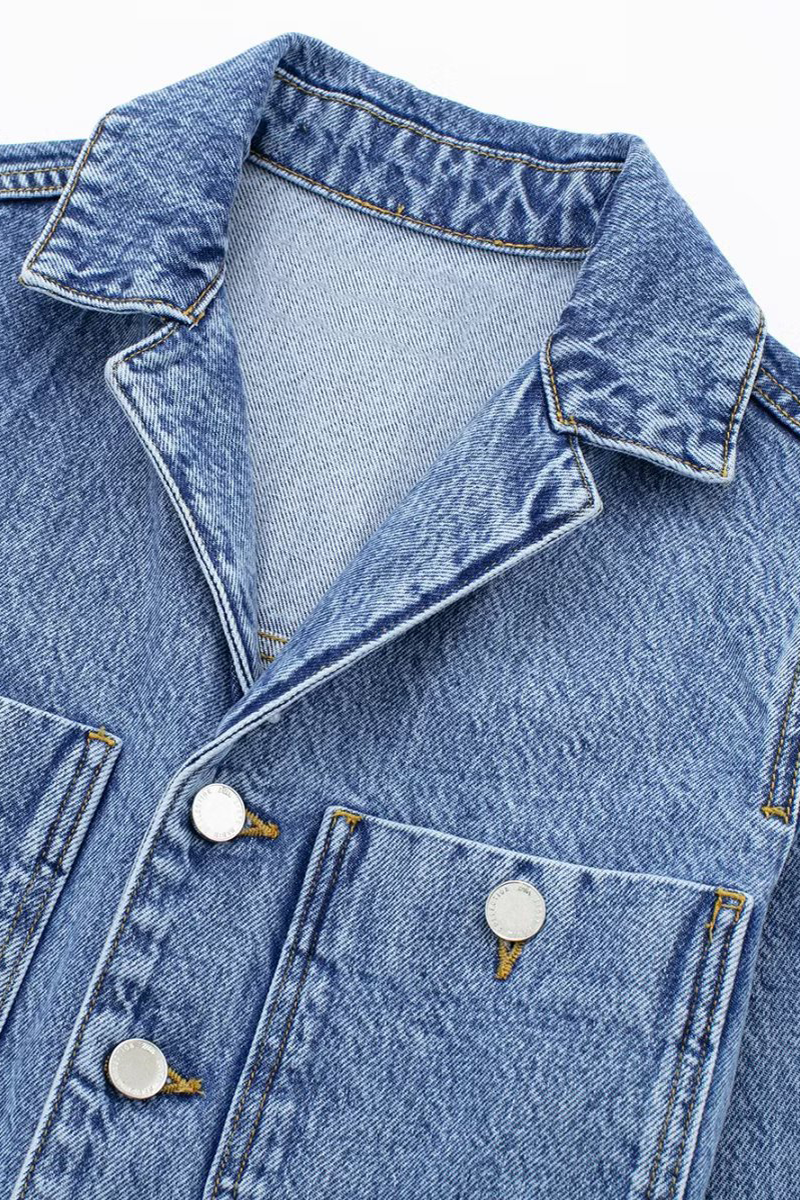 GR | Casual Street Solid Color Pocket Button Turn-Down Collar Long Sleeves Loose Denim Overalls