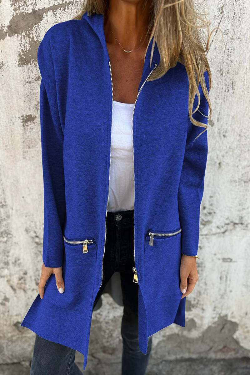 GR | Casual everyday slit zip-up hooded outerwear - 9 colours