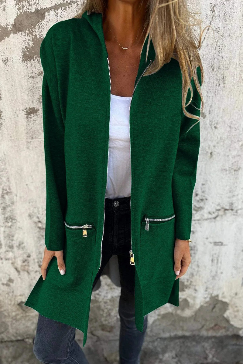 GR | Casual everyday slit zip-up hooded outerwear - 9 colours