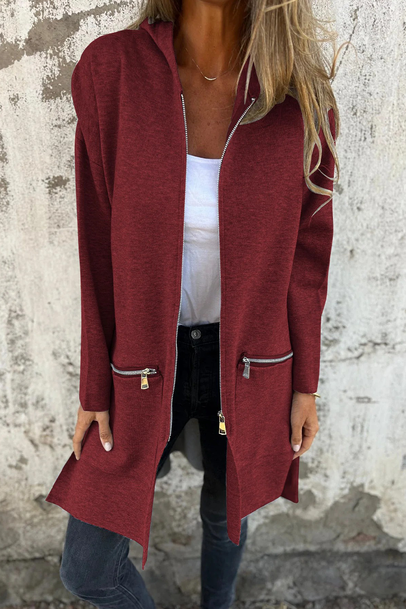 GR | Casual everyday slit zip-up hooded outerwear - 9 colours