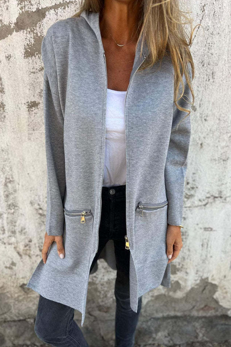 GR | Casual everyday slit zip-up hooded outerwear - 9 colours