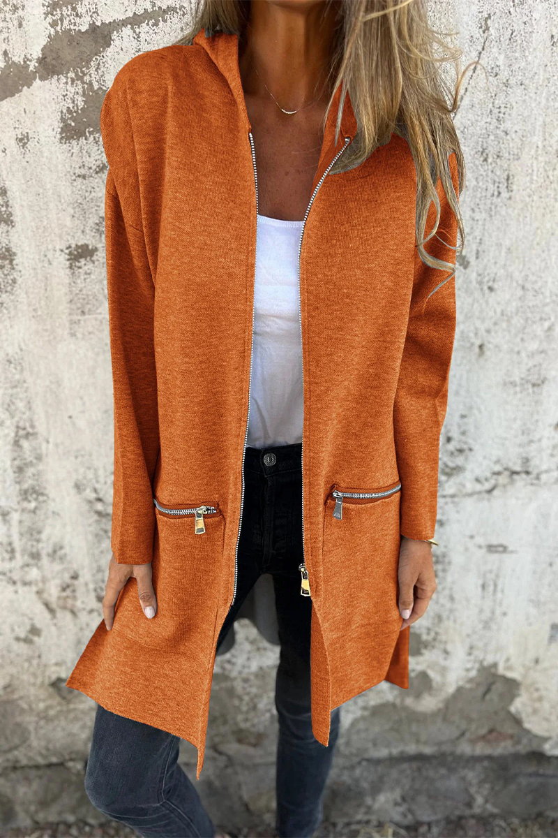 GR | Casual everyday slit zip-up hooded outerwear - 9 colours