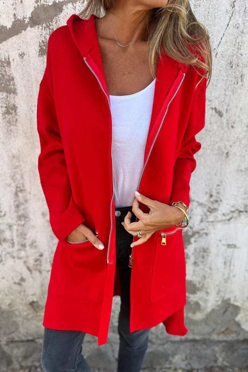 GR | Casual everyday slit zip-up hooded outerwear - 9 colours