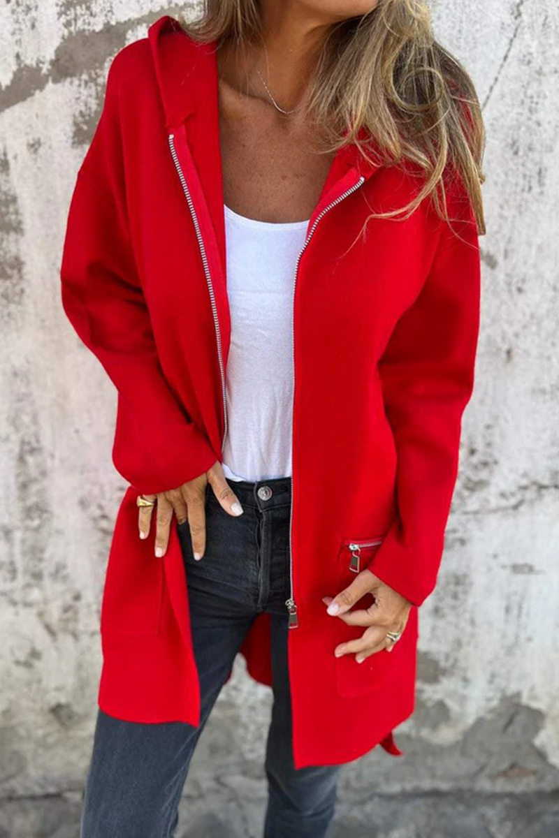 GR | Casual everyday slit zip-up hooded outerwear - 9 colours