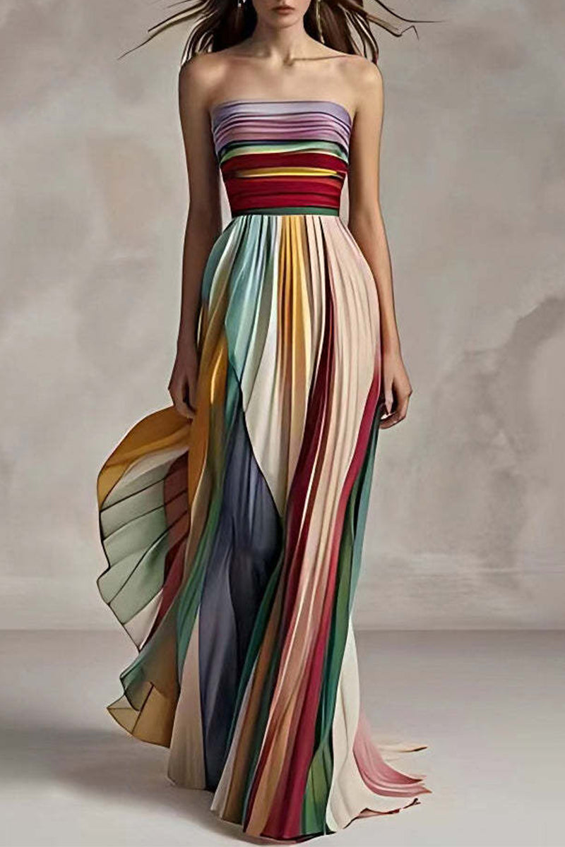 GR | Sexy Colorblock Plissee Kontrast Trägerlos Abendkleider