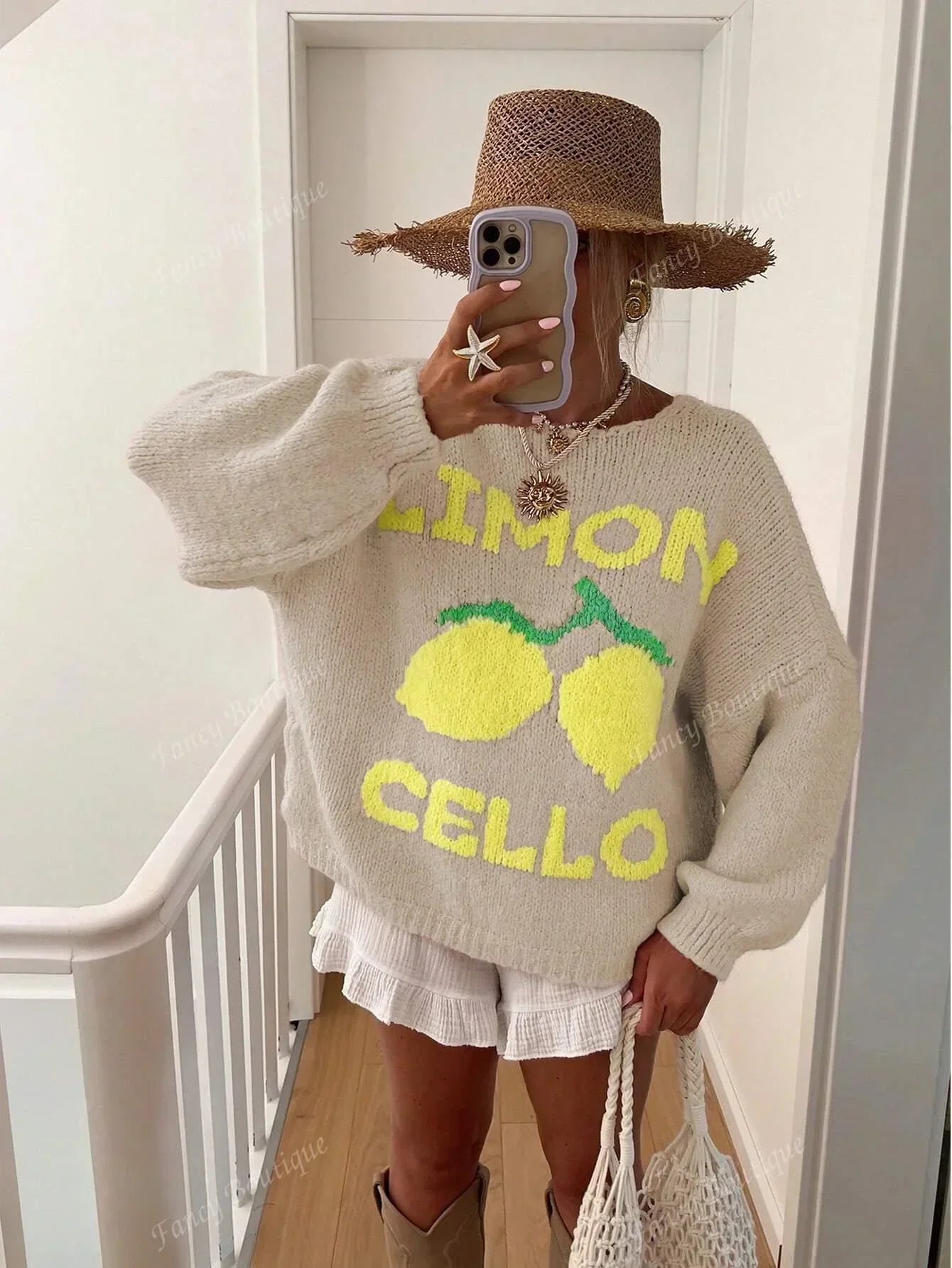 GR | Women's Lemon Print Knit Sweater
