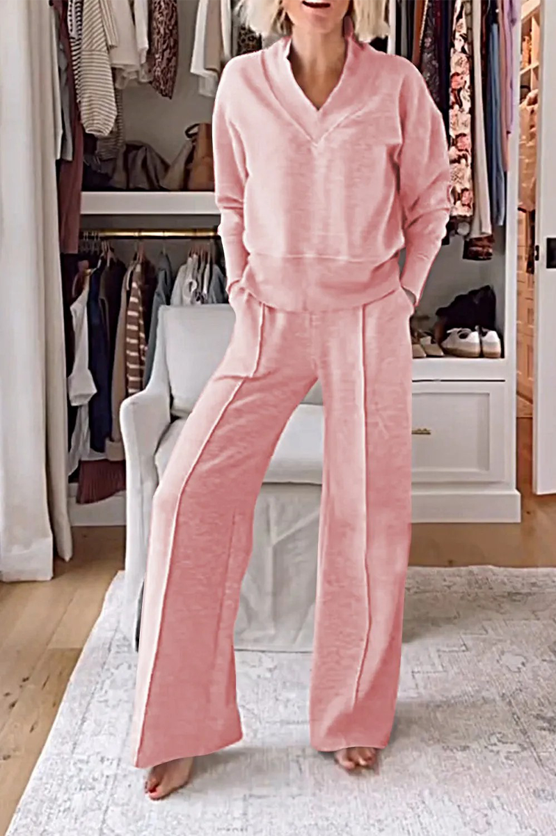 GR | Casual patchwork V-neck long sleeve two-piece set - 7 colours