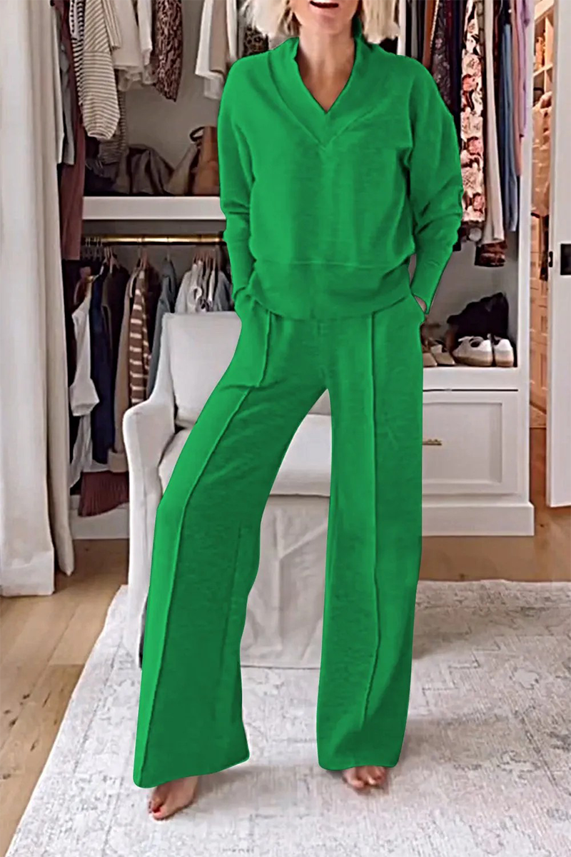 GR | Casual patchwork V-neck long sleeve two-piece set - 7 colours