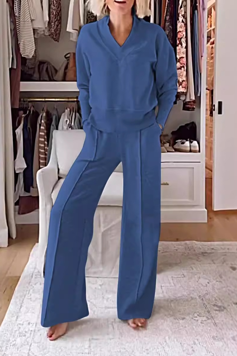 GR | Casual patchwork V-neck long sleeve two-piece set - 7 colours