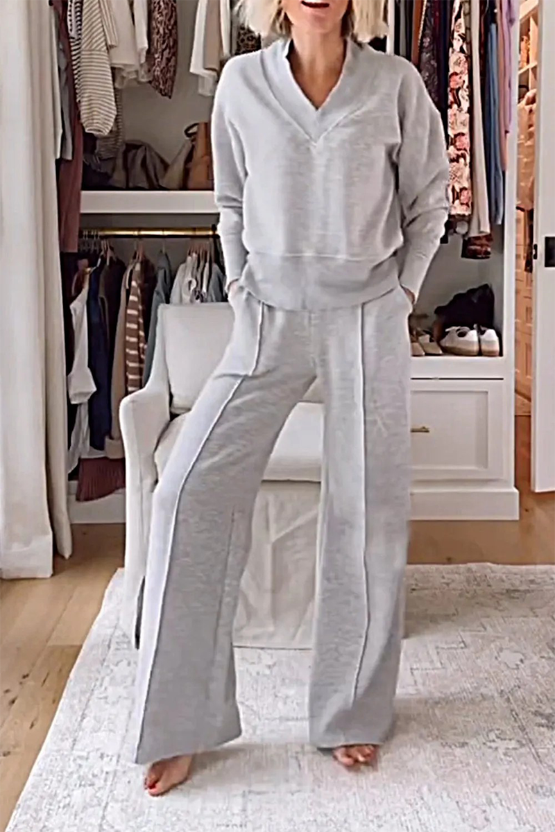 GR | Casual patchwork V-neck long sleeve two-piece set - 7 colours