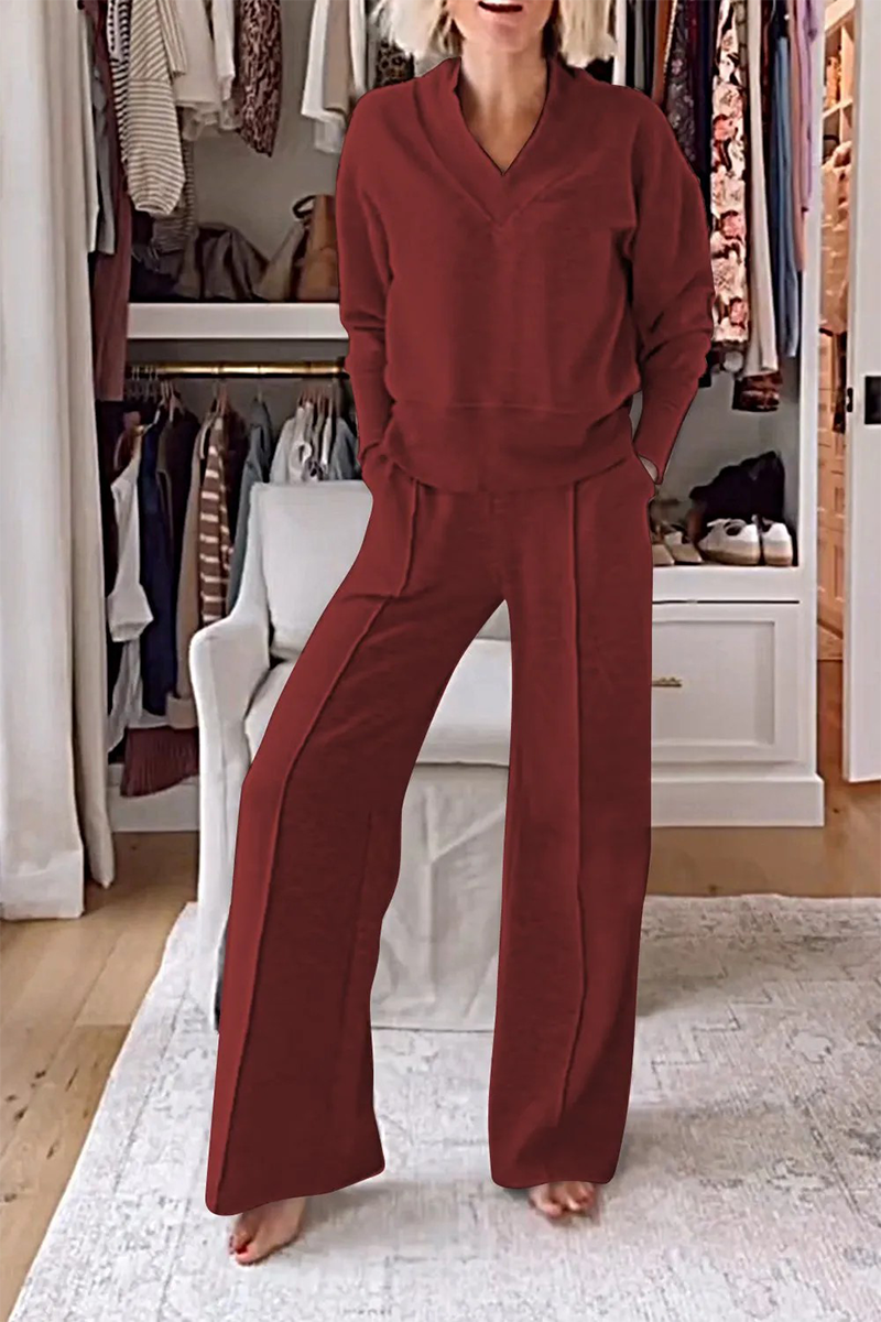 GR | Casual patchwork V-neck long sleeve two-piece set - 7 colours