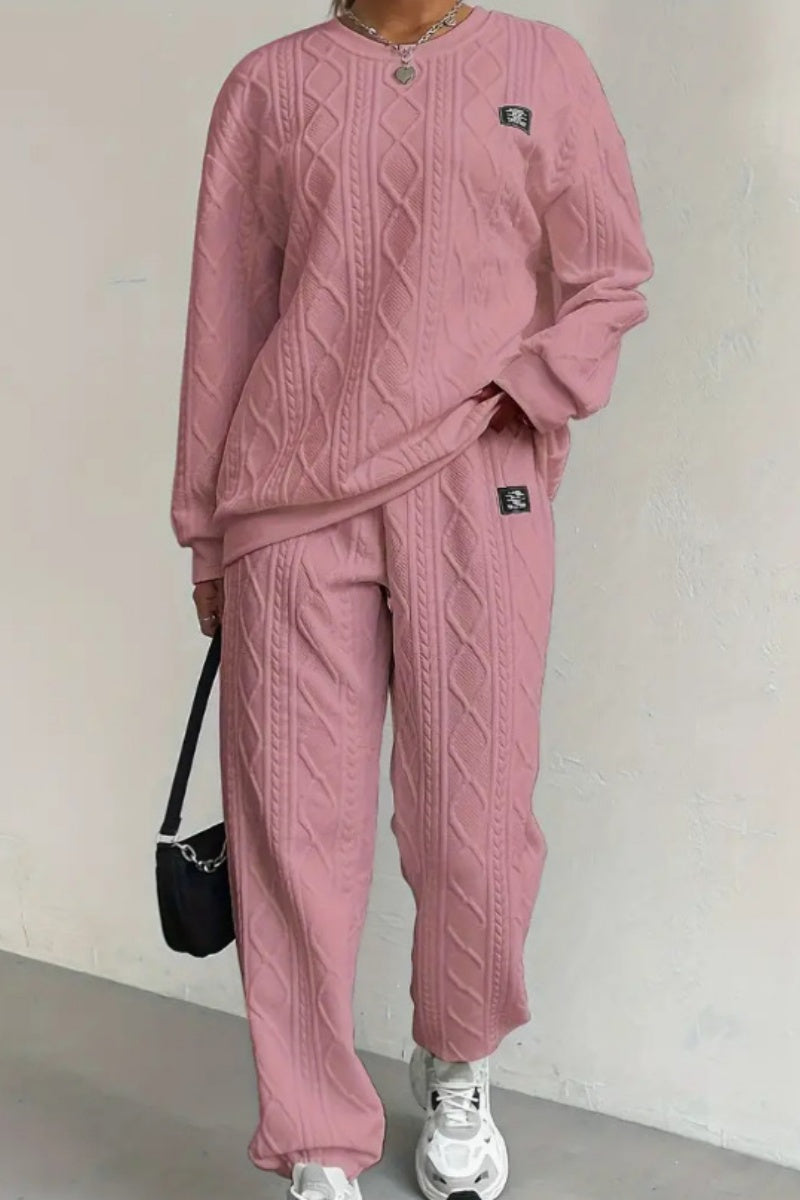 GR | Casual Basic O-Neck Long Sleeve Two-Piece Set - 7 Colors