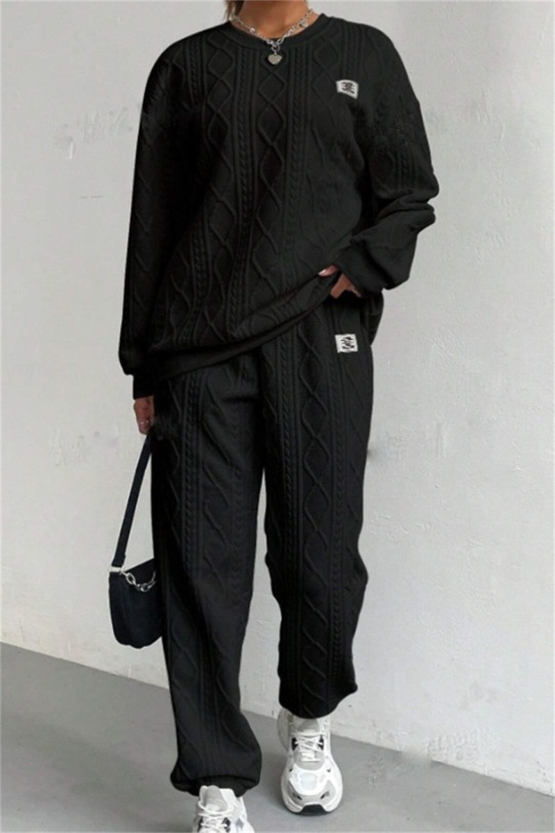 GR | Casual Basic O-Neck Long Sleeve Two-Piece Set - 7 Colors