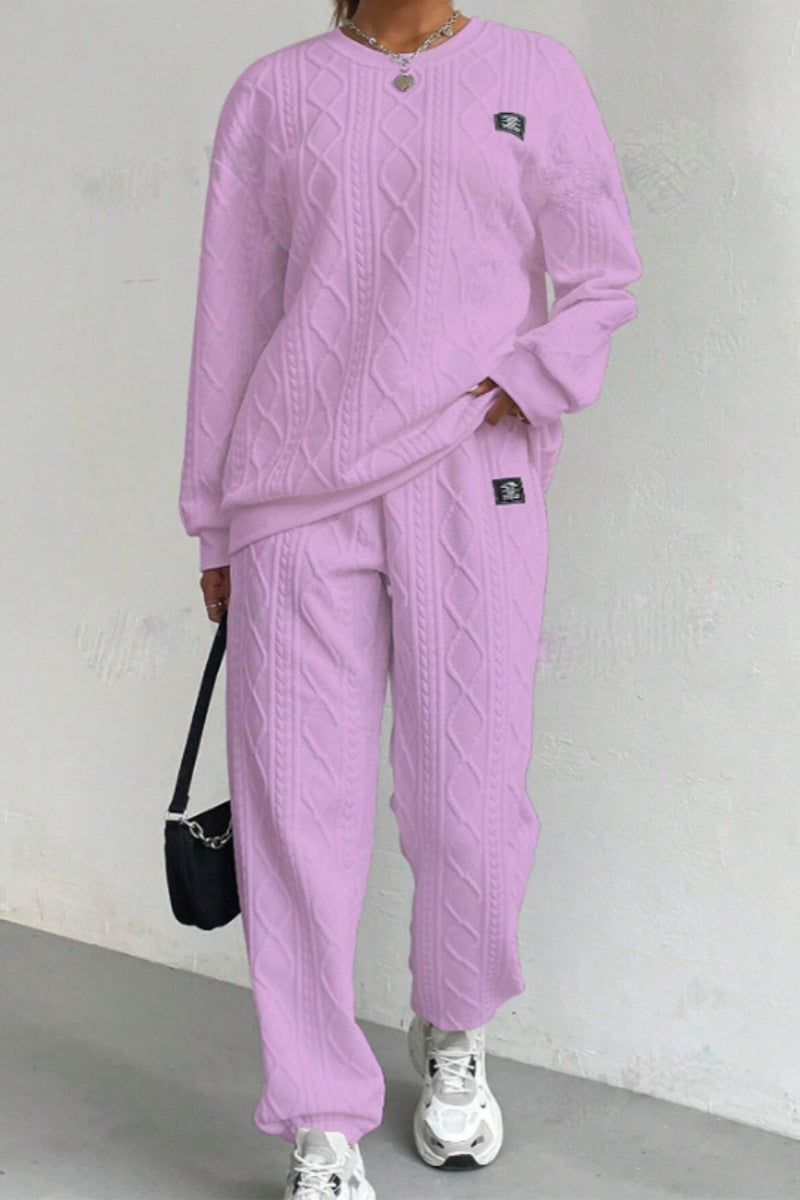 GR | Casual Basic O-Neck Long Sleeve Two-Piece Set - 7 Colors