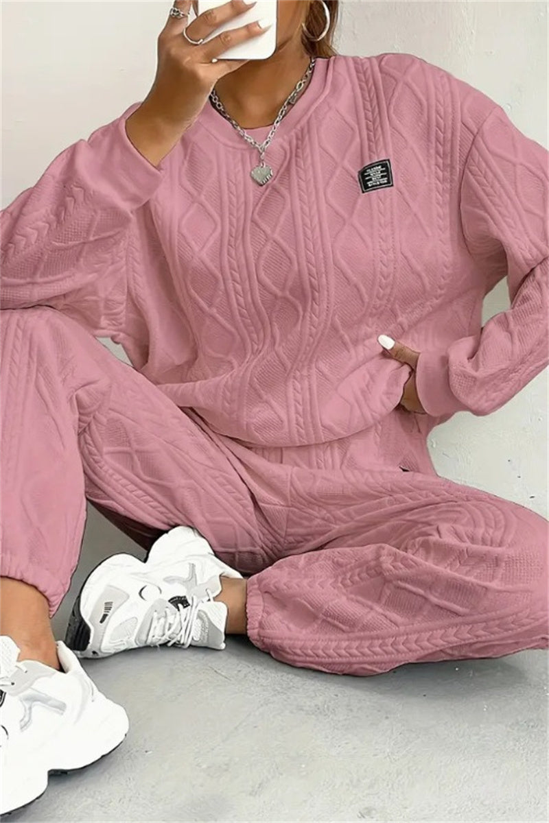 GR | Casual Basic O-Neck Long Sleeve Two-Piece Set - 7 Colors