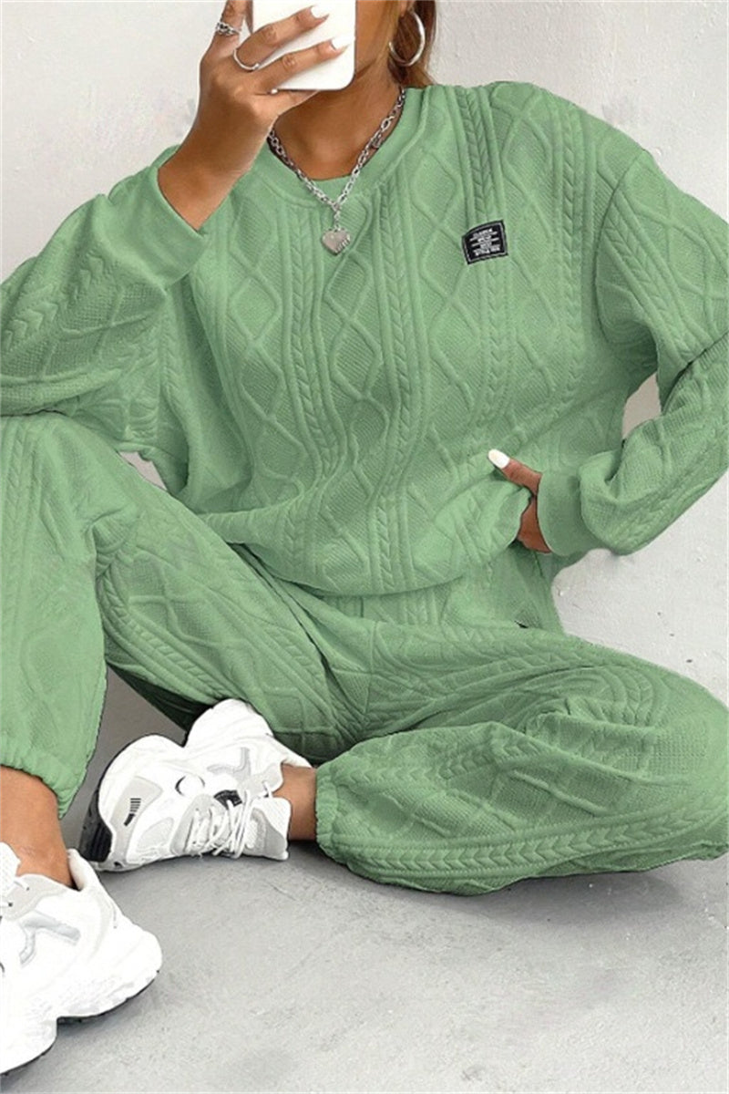GR | Casual Basic O-Neck Long Sleeve Two-Piece Set - 7 Colors