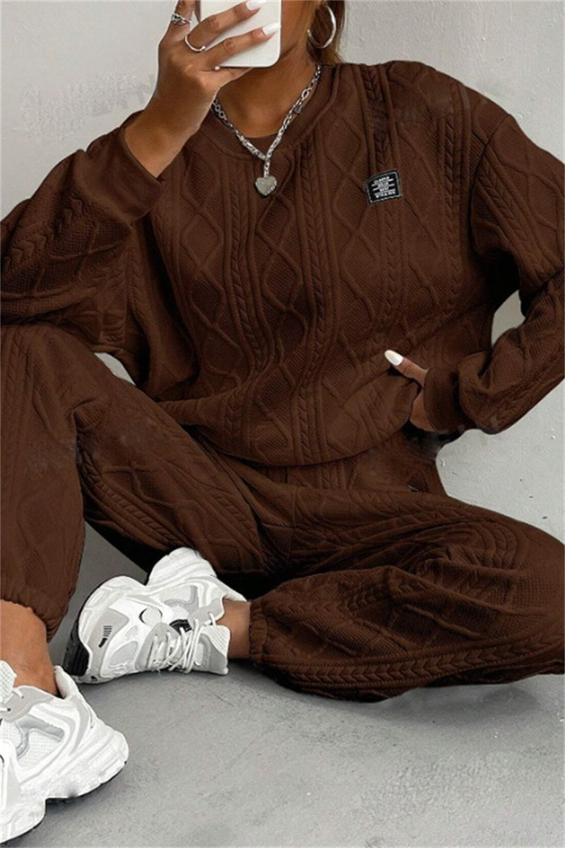 GR | Casual Basic O-Neck Long Sleeve Two-Piece Set - 7 Colors