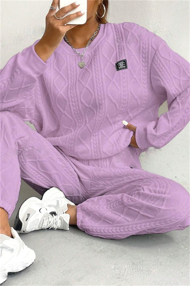 GR | Casual Basic O-Neck Long Sleeve Two-Piece Set - 7 Colors