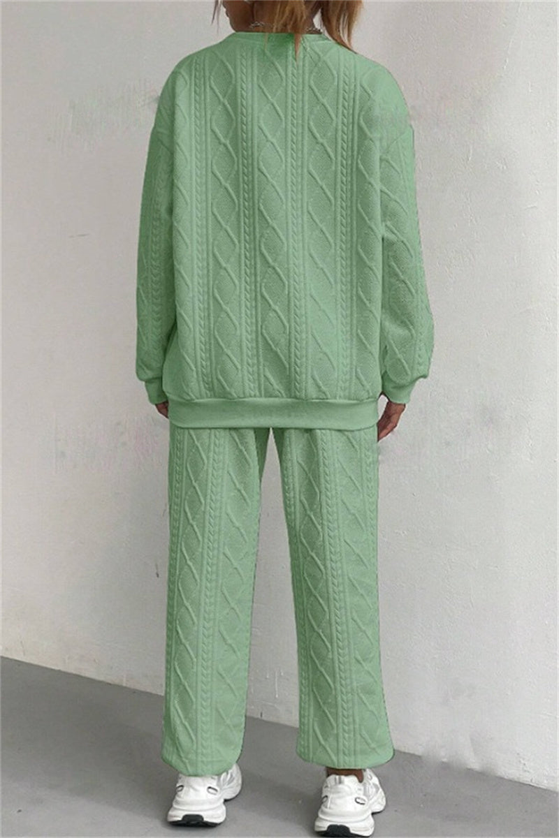 GR | Casual Basic O-Neck Long Sleeve Two-Piece Set - 7 Colors