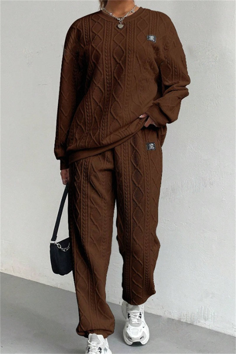 GR | Casual Basic O-Neck Long Sleeve Two-Piece Set - 7 Colors