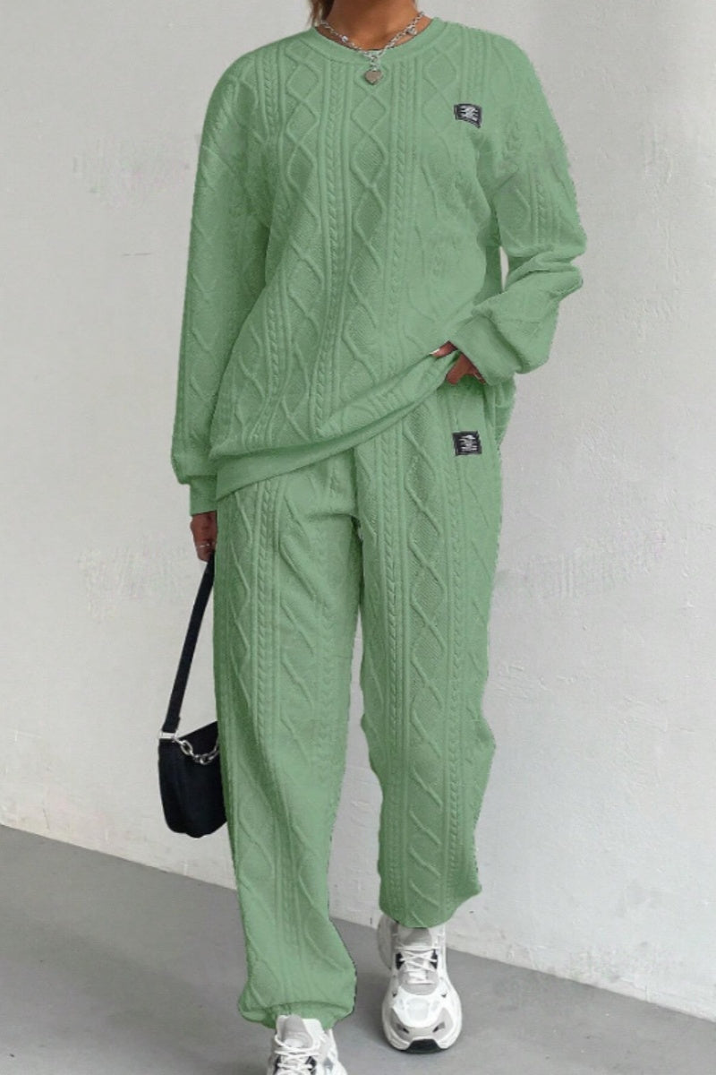 GR | Casual Basic O-Neck Long Sleeve Two-Piece Set - 7 Colors