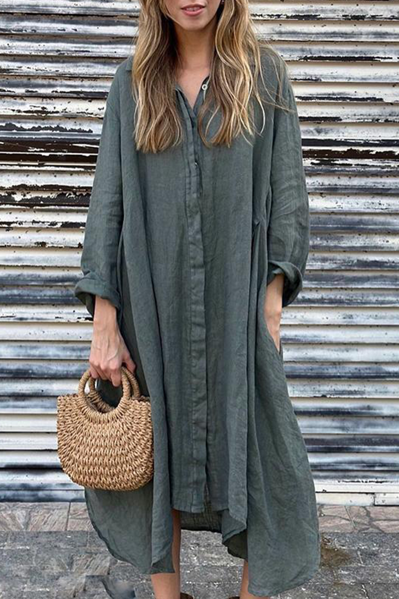 GR | Casual Pocket Turn-Down Collar Shirt Dresses - 6 Colors