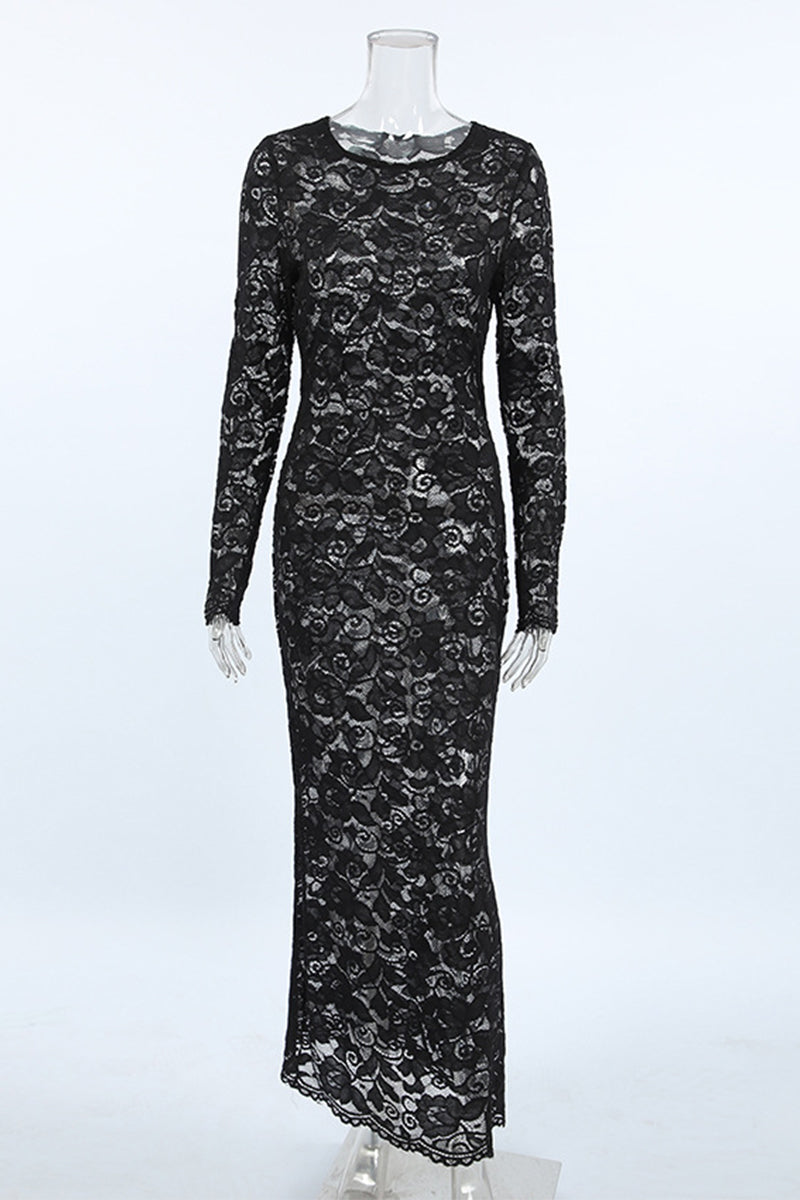GR | Sexy Lace Sheer O-Neck Lace Dress Dresses