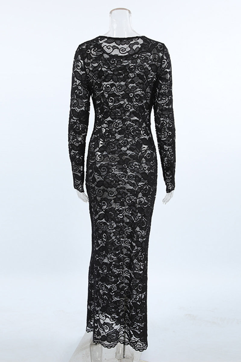 GR | Sexy Lace Sheer O-Neck Lace Dress Dresses